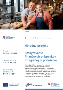 Národný projekt - Poskytovanie finančných príspevkov integračným podnikom 2024 - 2029